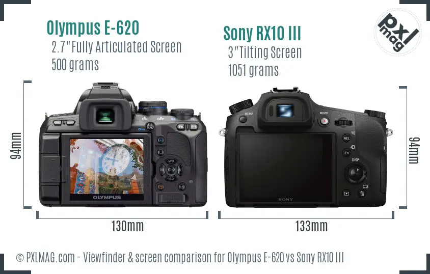 Olympus E-620 vs Sony RX10 III Screen and Viewfinder comparison