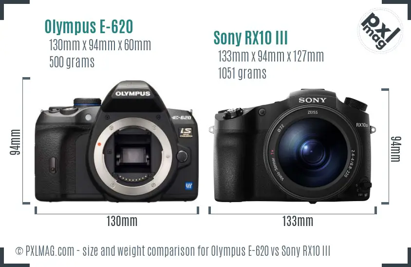 Olympus E-620 vs Sony RX10 III size comparison