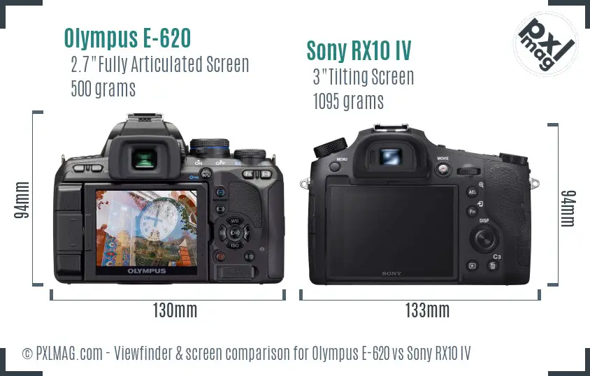 Olympus E-620 vs Sony RX10 IV Screen and Viewfinder comparison