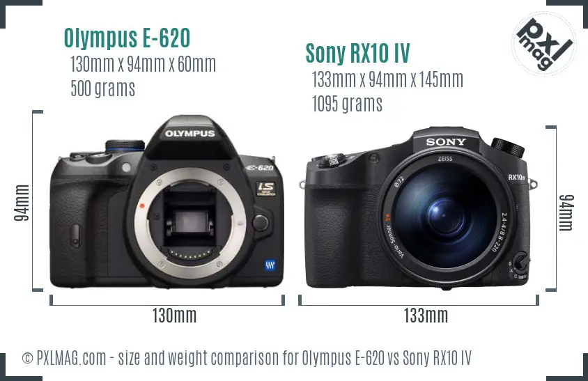 Olympus E-620 vs Sony RX10 IV size comparison