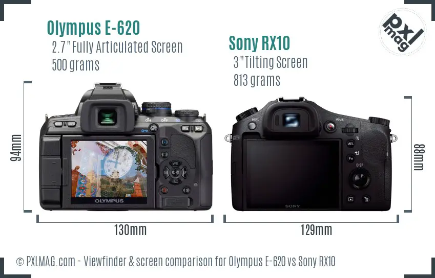 Olympus E-620 vs Sony RX10 Screen and Viewfinder comparison