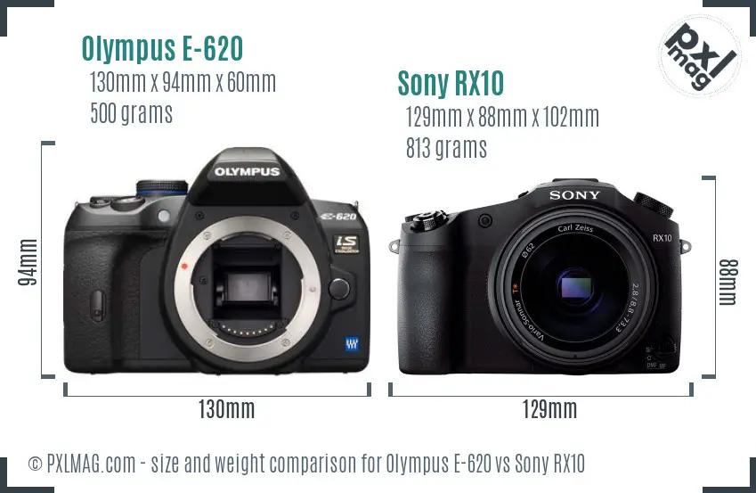 Olympus E-620 vs Sony RX10 size comparison