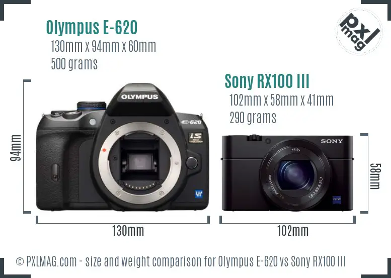 Olympus E-620 vs Sony RX100 III size comparison