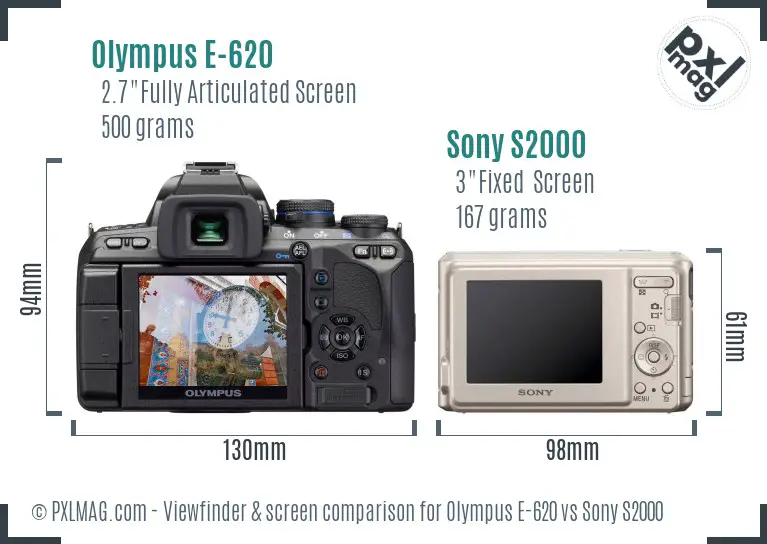 Olympus E-620 vs Sony S2000 Screen and Viewfinder comparison