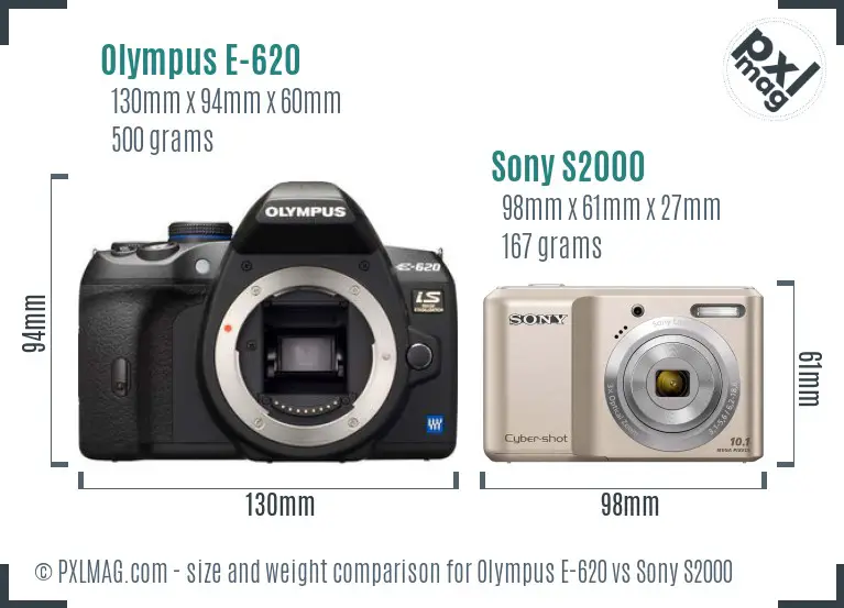 Olympus E-620 vs Sony S2000 size comparison