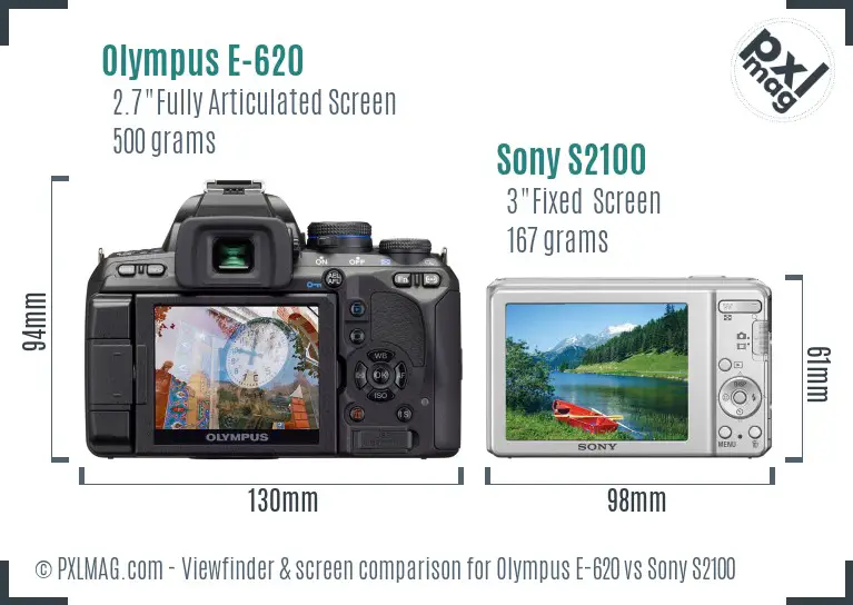 Olympus E-620 vs Sony S2100 Screen and Viewfinder comparison