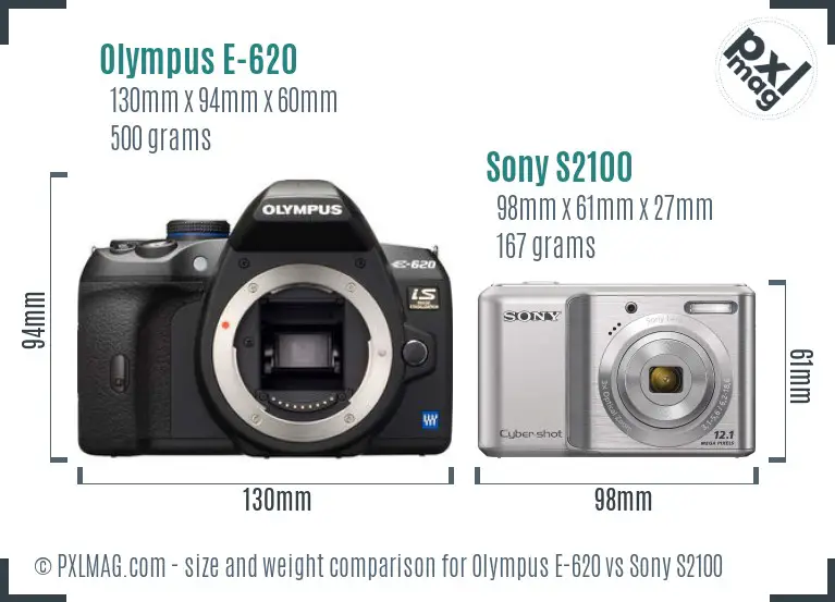 Olympus E-620 vs Sony S2100 size comparison