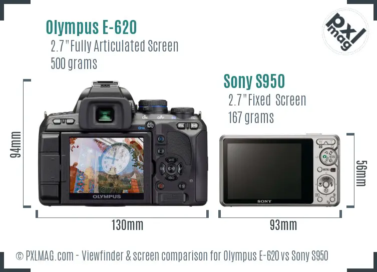 Olympus E-620 vs Sony S950 Screen and Viewfinder comparison