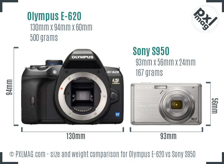 Olympus E-620 vs Sony S950 size comparison