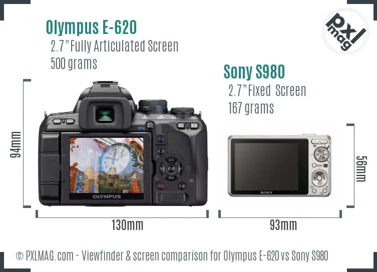 Olympus E-620 vs Sony S980 Screen and Viewfinder comparison