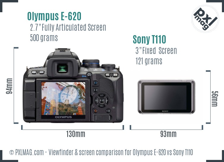 Olympus E-620 vs Sony T110 Screen and Viewfinder comparison