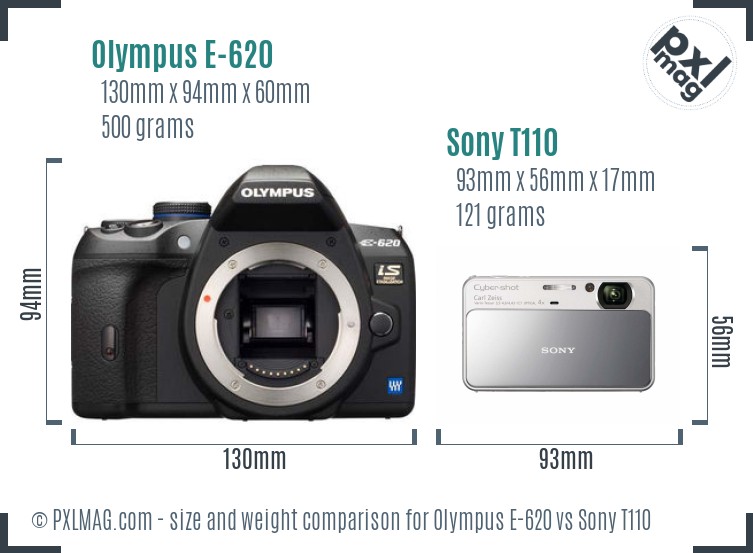 Olympus E-620 vs Sony T110 size comparison