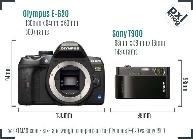Olympus E-620 vs Sony T900 size comparison