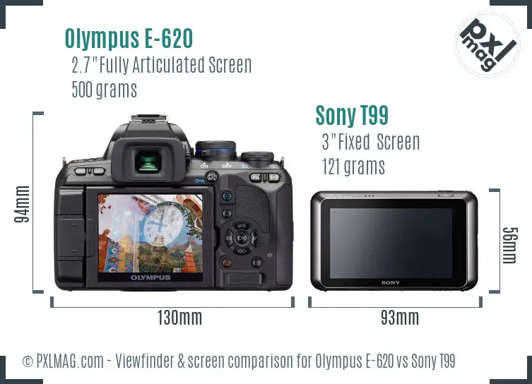 Olympus E-620 vs Sony T99 Screen and Viewfinder comparison