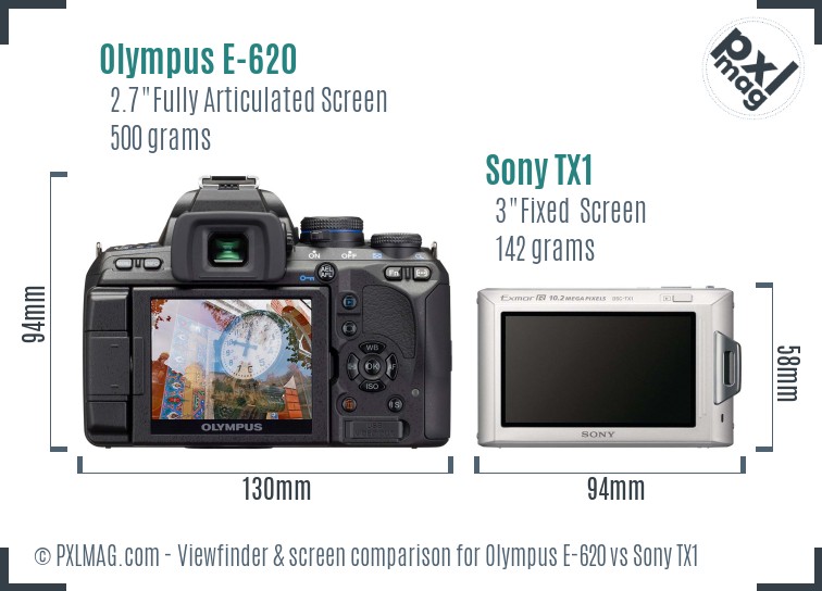 Olympus E-620 vs Sony TX1 Screen and Viewfinder comparison