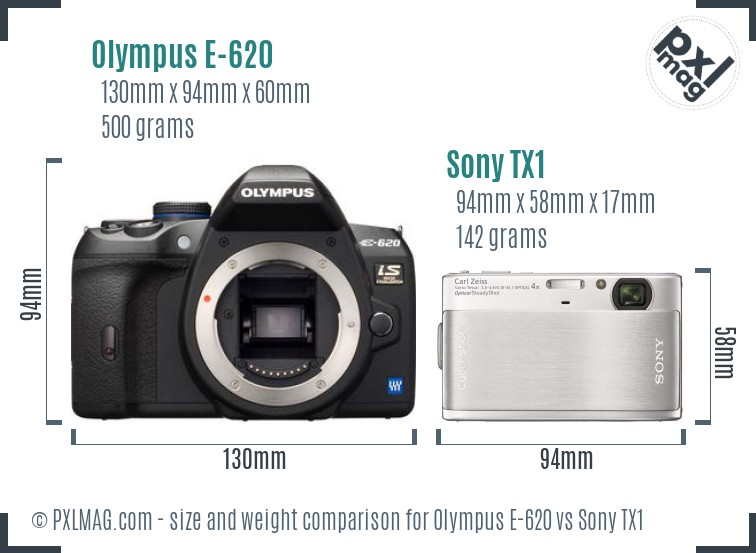 Olympus E-620 vs Sony TX1 size comparison