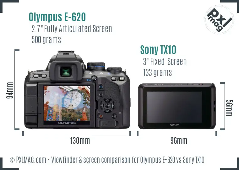 Olympus E-620 vs Sony TX10 Screen and Viewfinder comparison