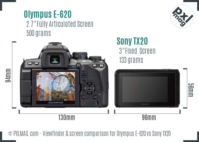 Olympus E-620 vs Sony TX20 Screen and Viewfinder comparison Olympus E-620 vs Sony TX20 Screen and Viewfinder comparison