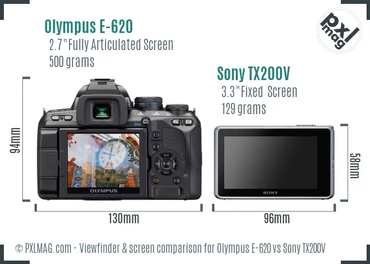 Olympus E-620 vs Sony TX200V Screen and Viewfinder comparison