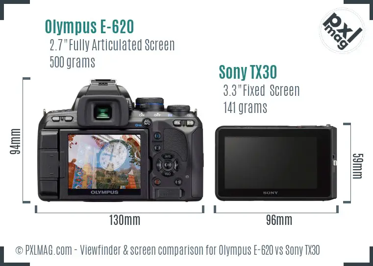 Olympus E-620 vs Sony TX30 Screen and Viewfinder comparison Olympus E-620 vs Sony TX30 Screen and Viewfinder comparison