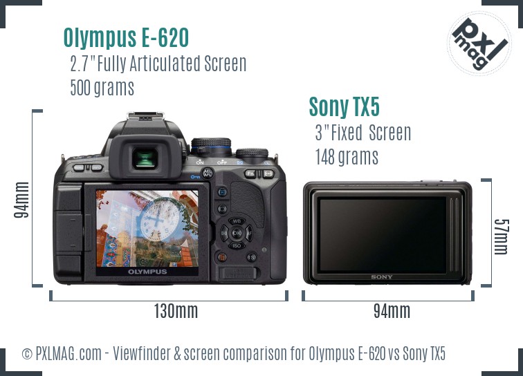 Olympus E-620 vs Sony TX5 Screen and Viewfinder comparison