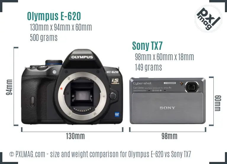 Olympus E-620 vs Sony TX7 size comparison Olympus E-620 vs Sony TX7 size comparison