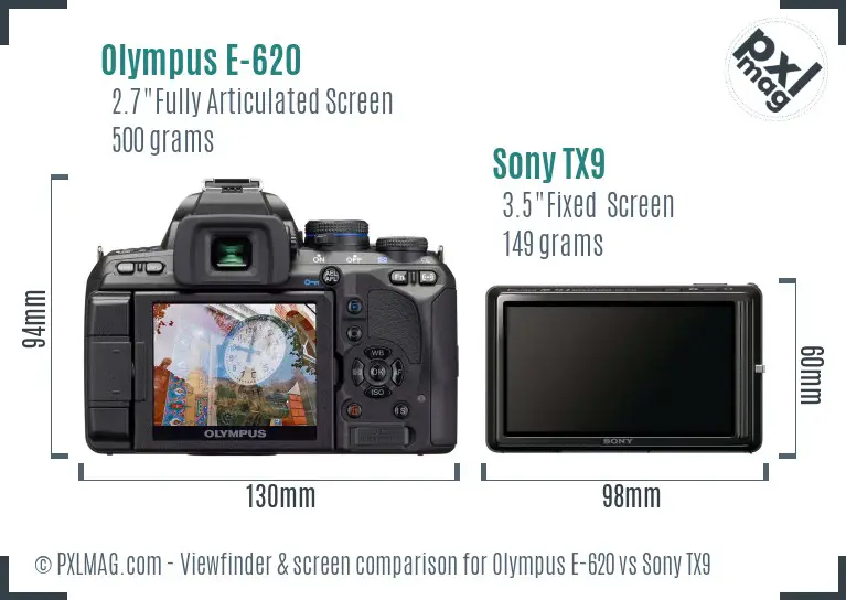 Olympus E-620 vs Sony TX9 Screen and Viewfinder comparison