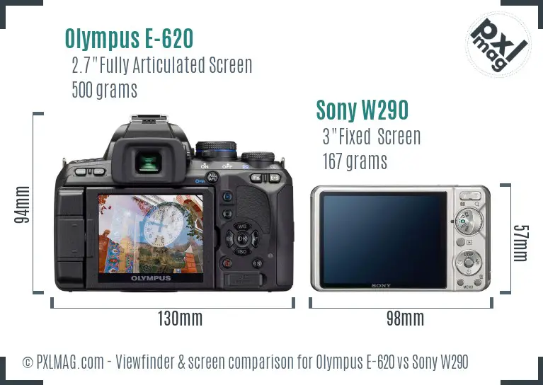 Olympus E-620 vs Sony W290 Screen and Viewfinder comparison Olympus E-620 vs Sony W290 Screen and Viewfinder comparison