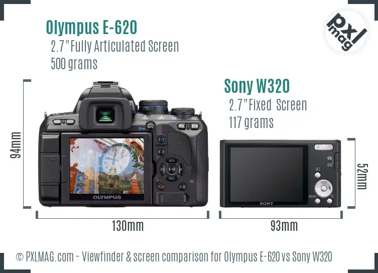 Olympus E-620 vs Sony W320 Screen and Viewfinder comparison