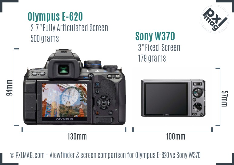 Olympus E-620 vs Sony W370 Screen and Viewfinder comparison