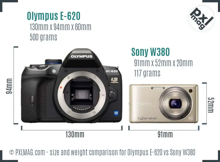 Olympus E-620 vs Sony W380 size comparison Olympus E-620 vs Sony W380 size comparison