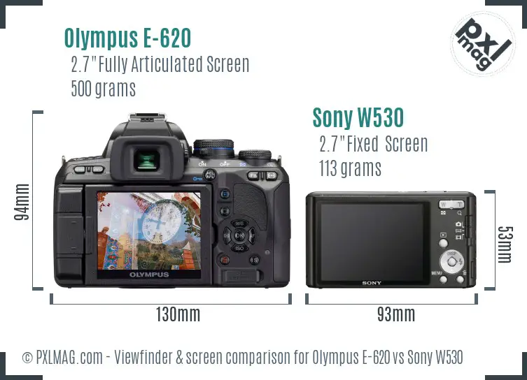 Olympus E-620 vs Sony W530 Screen and Viewfinder comparison