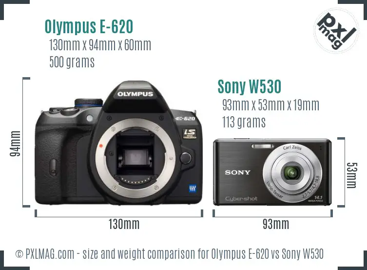 Olympus E-620 vs Sony W530 size comparison