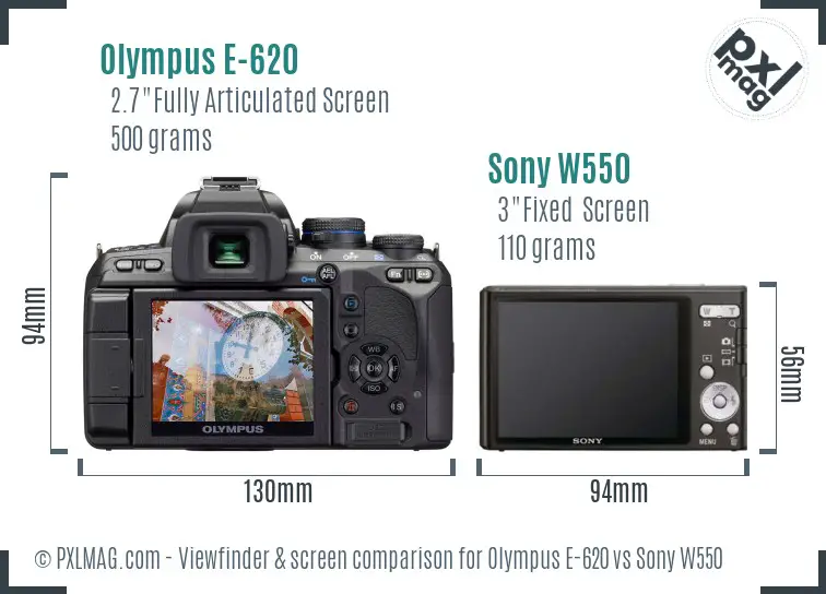 Olympus E-620 vs Sony W550 Screen and Viewfinder comparison