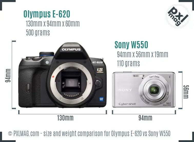 Olympus E-620 vs Sony W550 size comparison