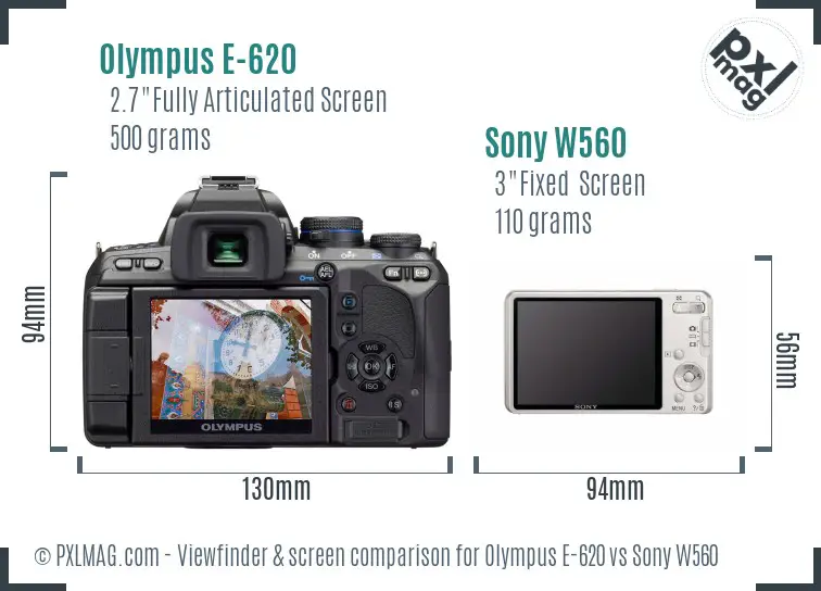 Olympus E-620 vs Sony W560 Screen and Viewfinder comparison