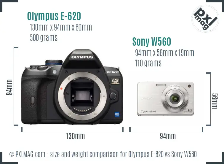 Olympus E-620 vs Sony W560 size comparison