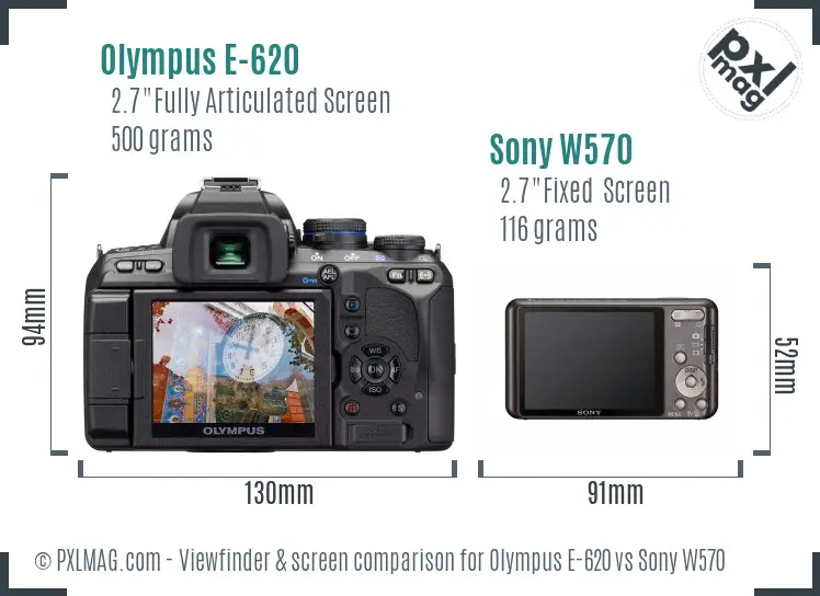 Olympus E-620 vs Sony W570 Screen and Viewfinder comparison