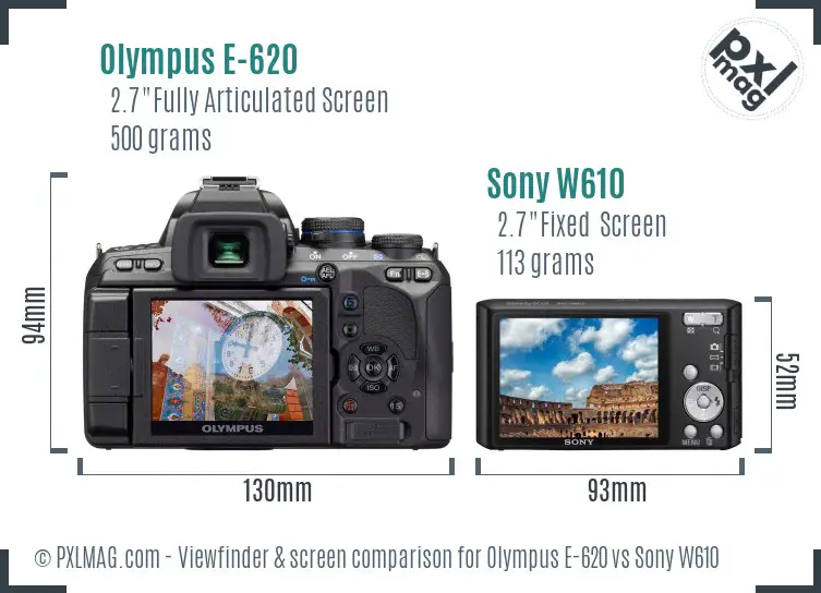 Olympus E-620 vs Sony W610 Screen and Viewfinder comparison