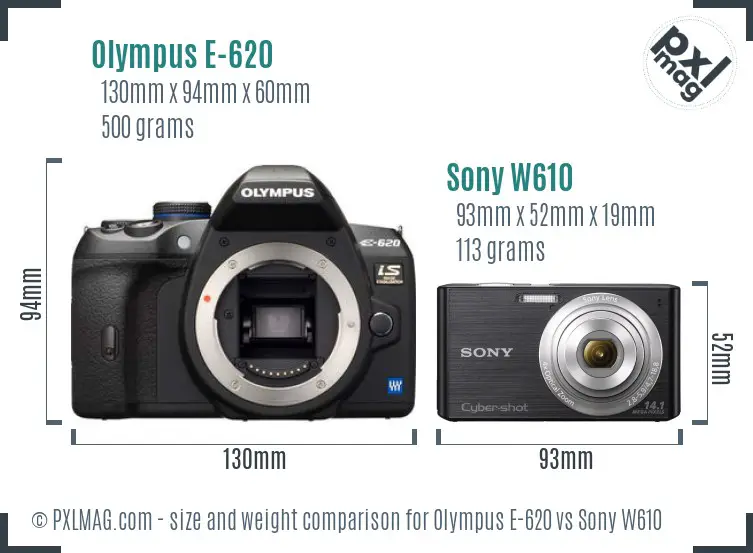 Olympus E-620 vs Sony W610 size comparison