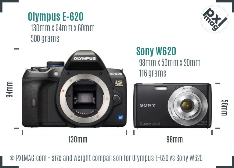 Olympus E-620 vs Sony W620 size comparison