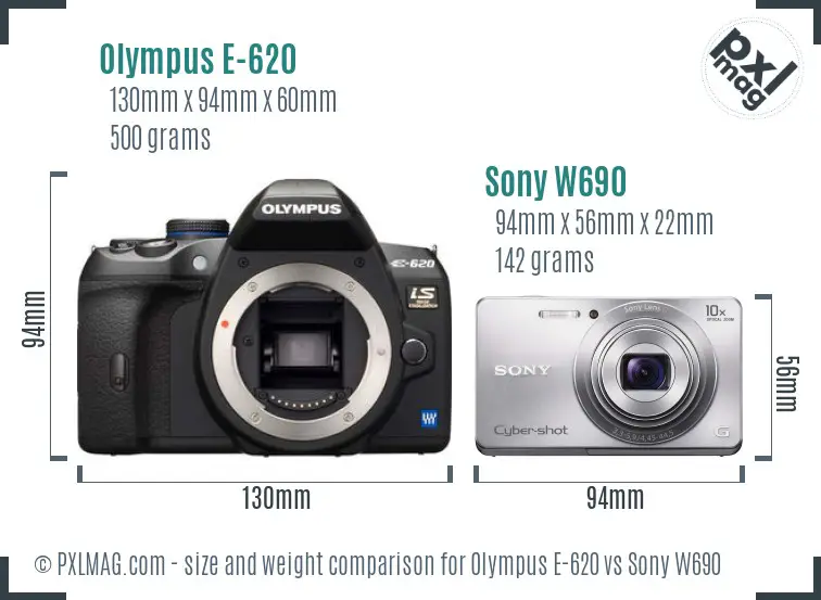Olympus E-620 vs Sony W690 size comparison