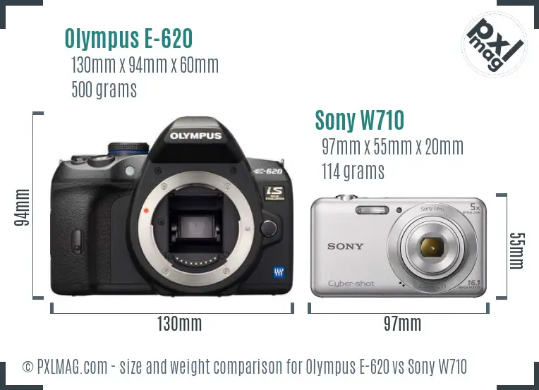 Olympus E-620 vs Sony W710 size comparison Olympus E-620 vs Sony W710 size comparison