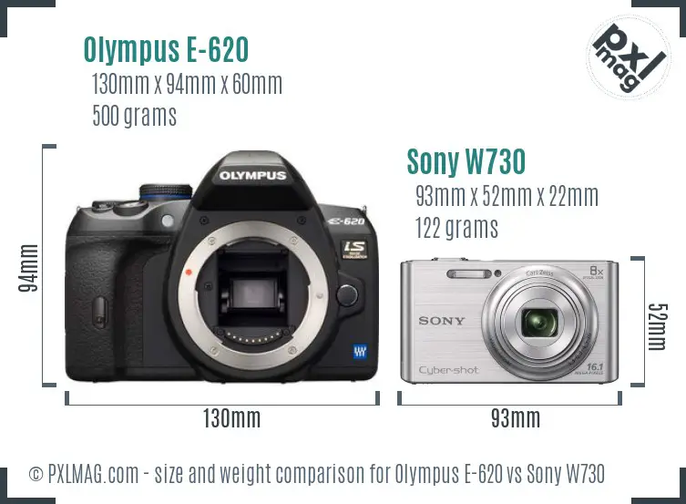 Olympus E-620 vs Sony W730 size comparison
