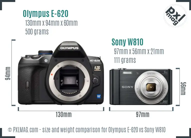 Olympus E-620 vs Sony W810 size comparison