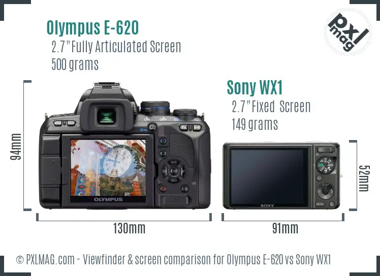 Olympus E-620 vs Sony WX1 Screen and Viewfinder comparison