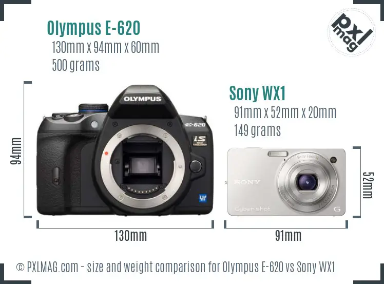 Olympus E-620 vs Sony WX1 size comparison