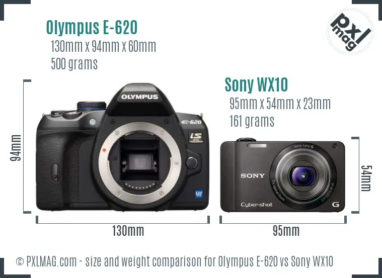 Olympus E-620 vs Sony WX10 size comparison