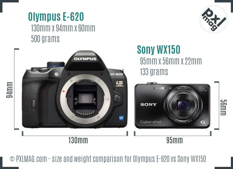 Olympus E-620 vs Sony WX150 size comparison