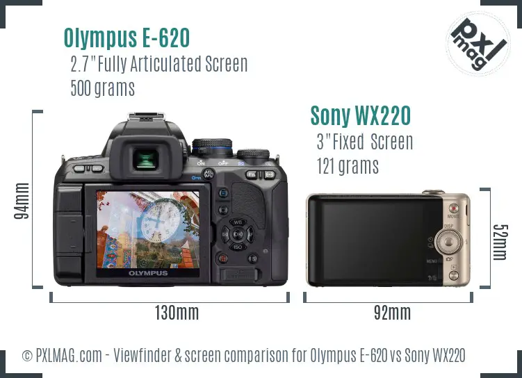 Olympus E-620 vs Sony WX220 Screen and Viewfinder comparison